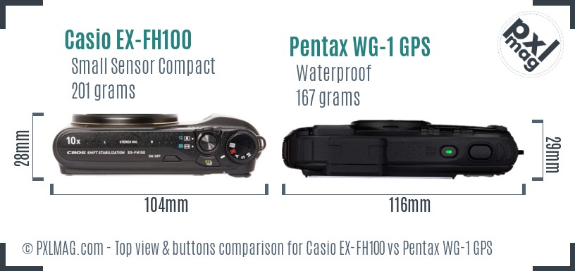 Casio EX-FH100 vs Pentax WG-1 GPS top view buttons comparison