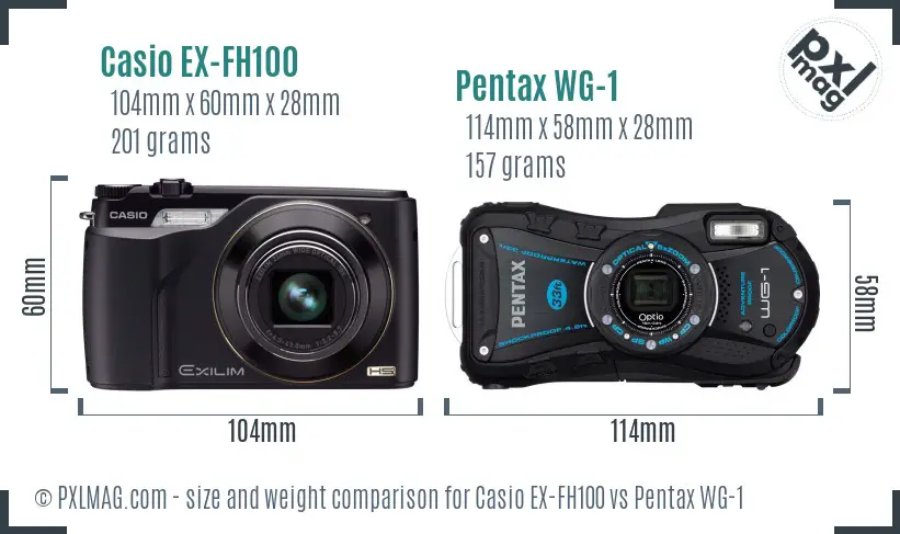 Casio EX-FH100 vs Pentax WG-1 size comparison