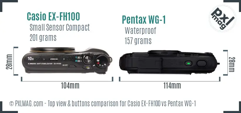 Casio EX-FH100 vs Pentax WG-1 top view buttons comparison