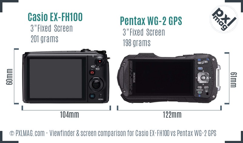 Casio EX-FH100 vs Pentax WG-2 GPS Screen and Viewfinder comparison