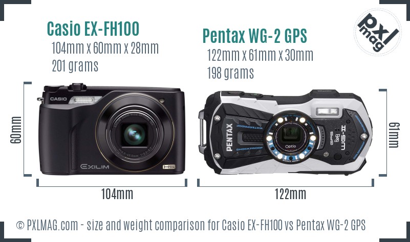 Casio EX-FH100 vs Pentax WG-2 GPS size comparison