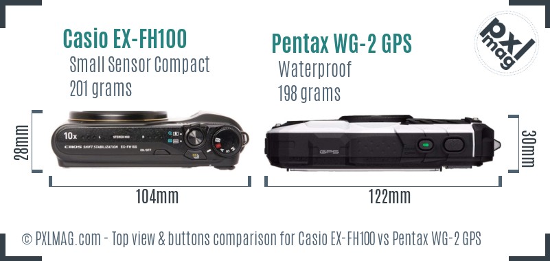 Casio EX-FH100 vs Pentax WG-2 GPS top view buttons comparison