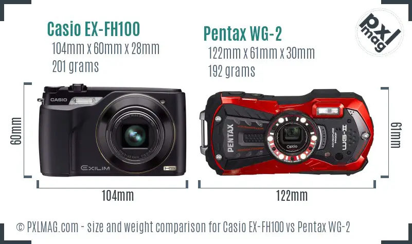 Casio EX-FH100 vs Pentax WG-2 size comparison