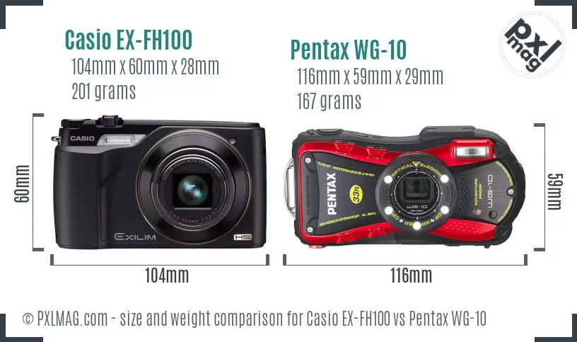 Casio EX-FH100 vs Pentax WG-10 size comparison