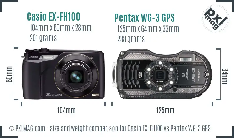 Casio EX-FH100 vs Pentax WG-3 GPS size comparison