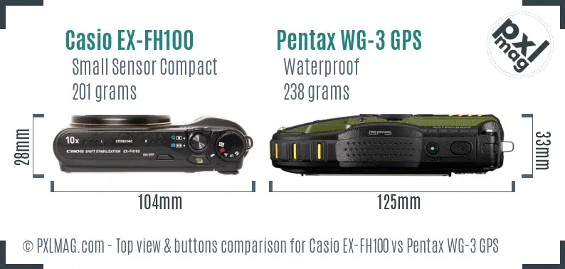 Casio EX-FH100 vs Pentax WG-3 GPS top view buttons comparison