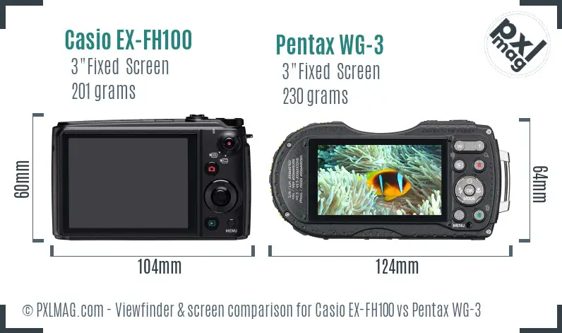 Casio EX-FH100 vs Pentax WG-3 Screen and Viewfinder comparison