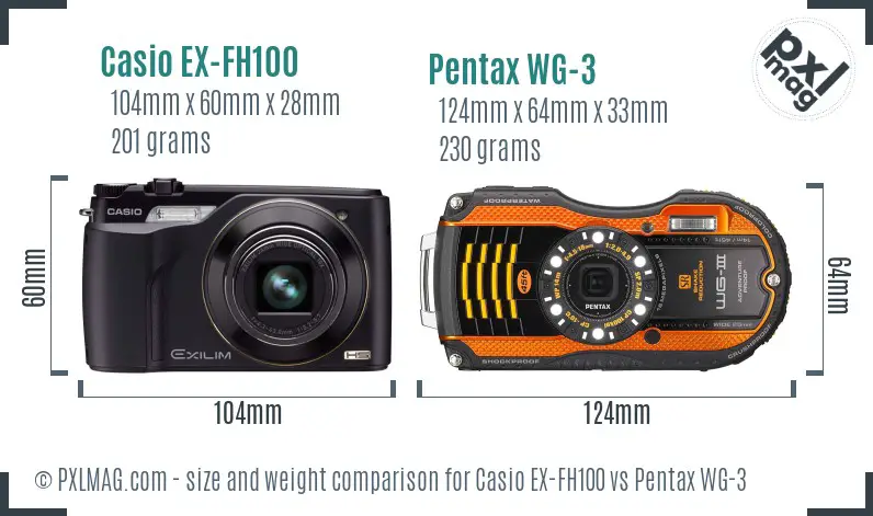 Casio EX-FH100 vs Pentax WG-3 size comparison