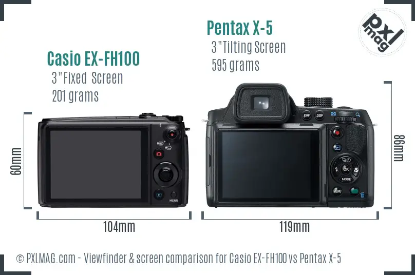 Casio EX-FH100 vs Pentax X-5 Screen and Viewfinder comparison
