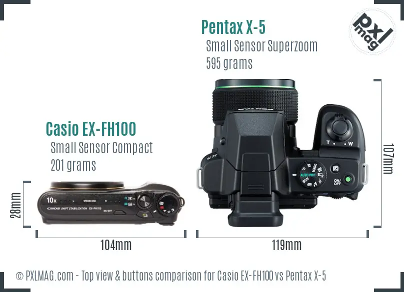 Casio EX-FH100 vs Pentax X-5 top view buttons comparison