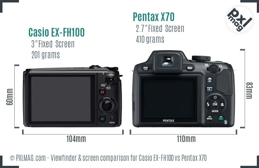 Casio EX-FH100 vs Pentax X70 Screen and Viewfinder comparison