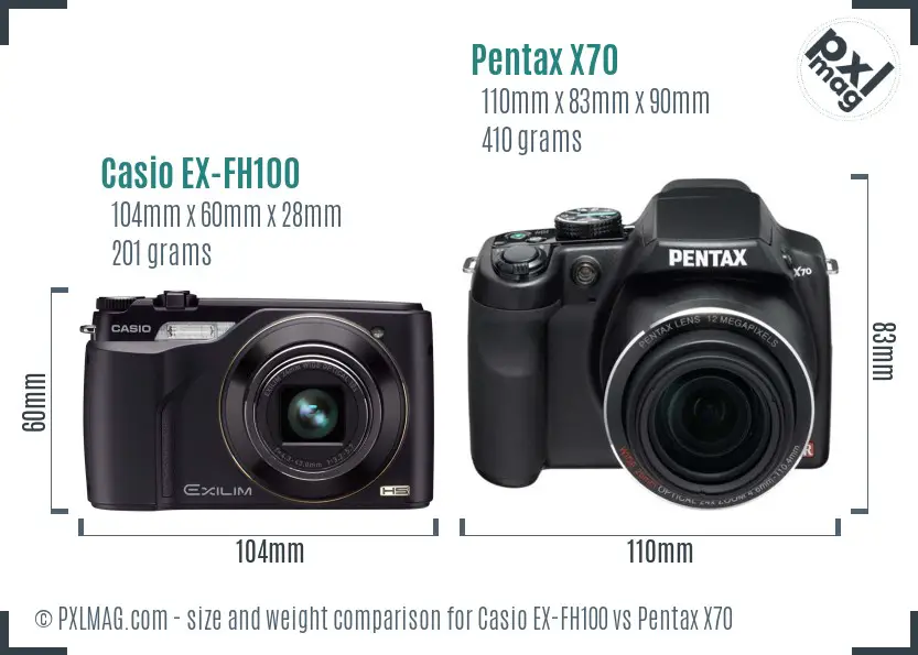 Casio EX-FH100 vs Pentax X70 size comparison