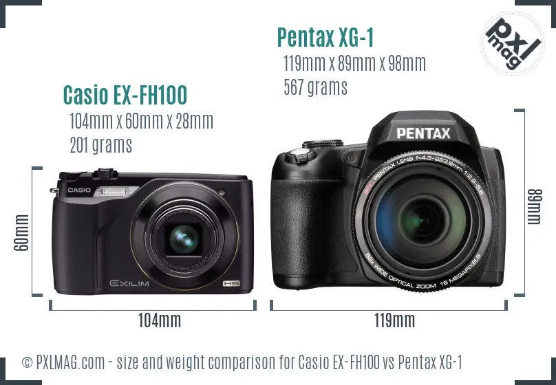Casio EX-FH100 vs Pentax XG-1 size comparison
