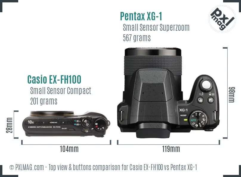 Casio EX-FH100 vs Pentax XG-1 top view buttons comparison