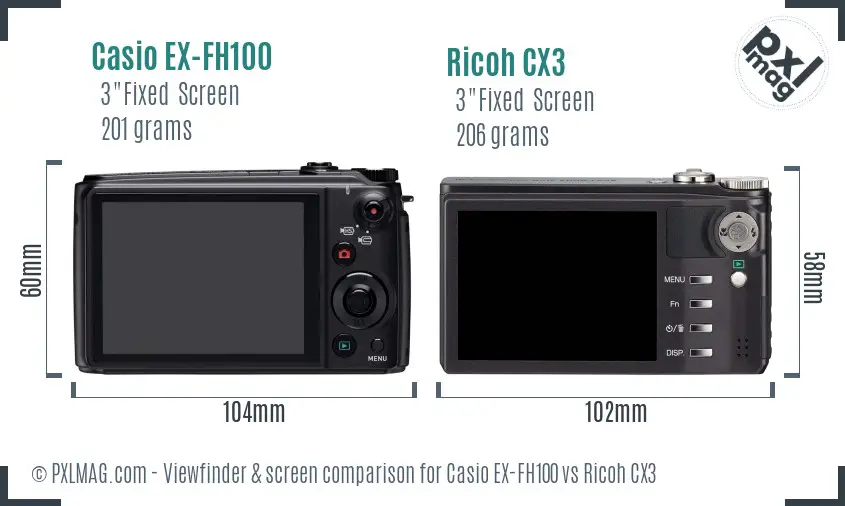 Casio EX-FH100 vs Ricoh CX3 Screen and Viewfinder comparison