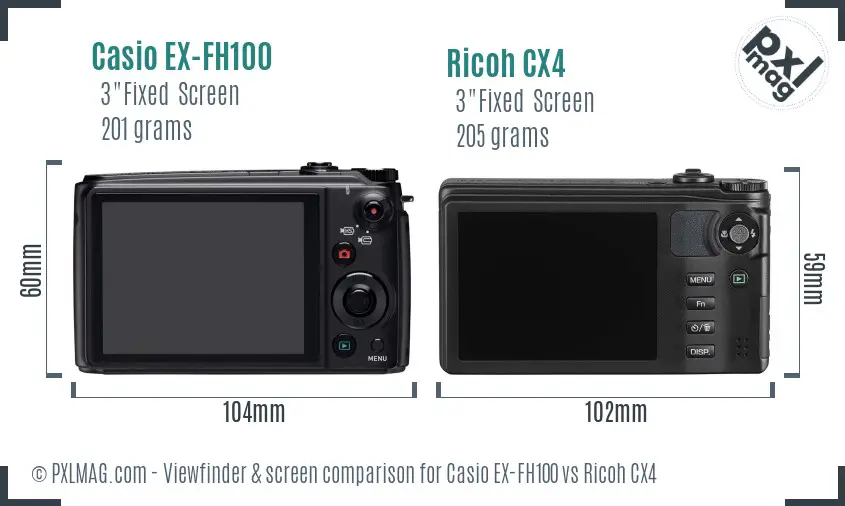 Casio EX-FH100 vs Ricoh CX4 Screen and Viewfinder comparison