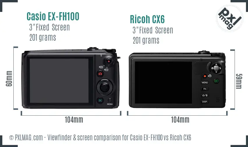 Casio EX-FH100 vs Ricoh CX6 Screen and Viewfinder comparison