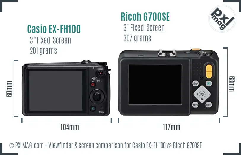 Casio EX-FH100 vs Ricoh G700SE Screen and Viewfinder comparison