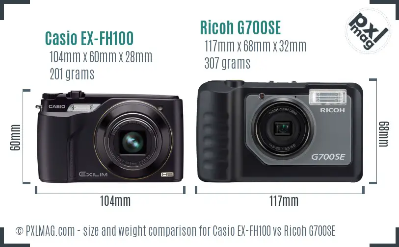 Casio EX-FH100 vs Ricoh G700SE size comparison