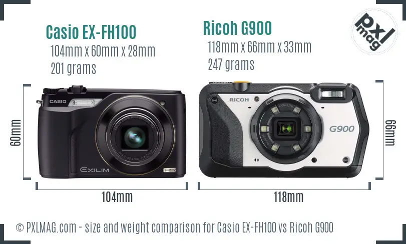 Casio EX-FH100 vs Ricoh G900 size comparison Casio EX-FH100 vs Ricoh G900 size comparison