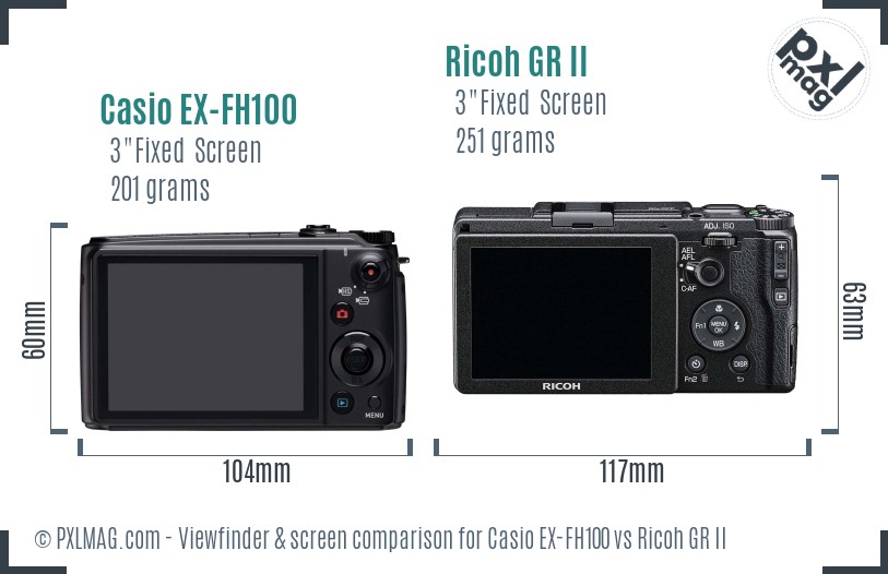 Casio EX-FH100 vs Ricoh GR II Screen and Viewfinder comparison