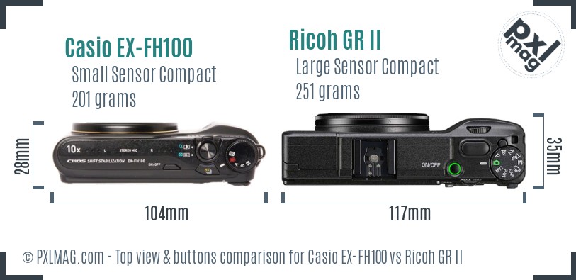 Casio EX-FH100 vs Ricoh GR II top view buttons comparison