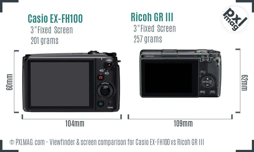 Casio EX-FH100 vs Ricoh GR III Screen and Viewfinder comparison Casio EX-FH100 vs Ricoh GR III Screen and Viewfinder comparison