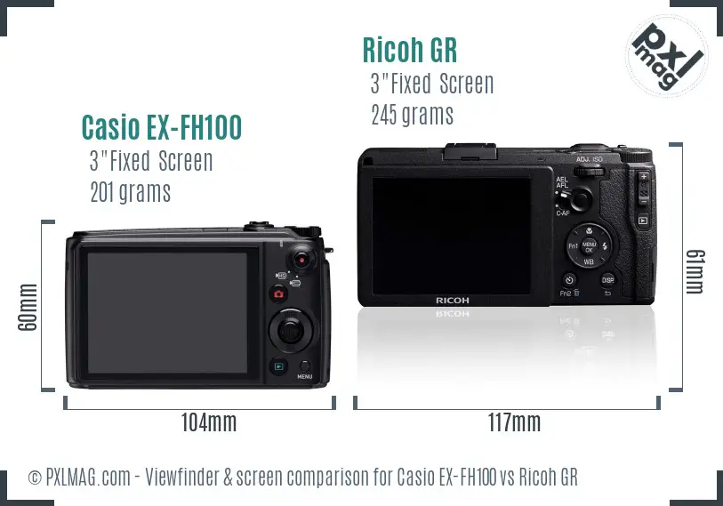 Casio EX-FH100 vs Ricoh GR Screen and Viewfinder comparison Casio EX-FH100 vs Ricoh GR Screen and Viewfinder comparison