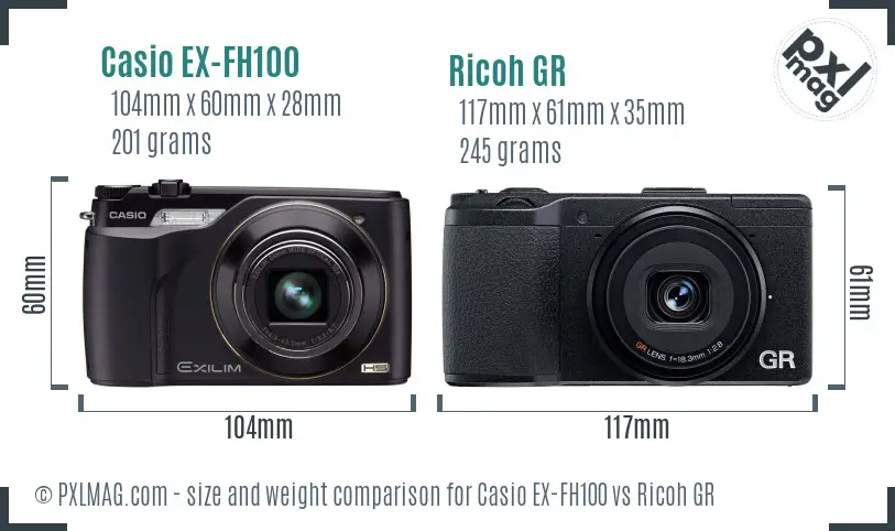 Casio EX-FH100 vs Ricoh GR size comparison Casio EX-FH100 vs Ricoh GR size comparison
