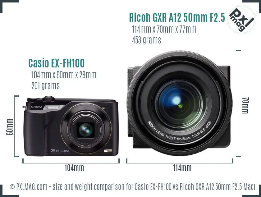 Casio EX-FH100 vs Ricoh GXR A12 50mm F2.5 Macro size comparison