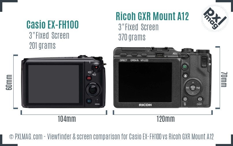 Casio EX-FH100 vs Ricoh GXR Mount A12 Screen and Viewfinder comparison