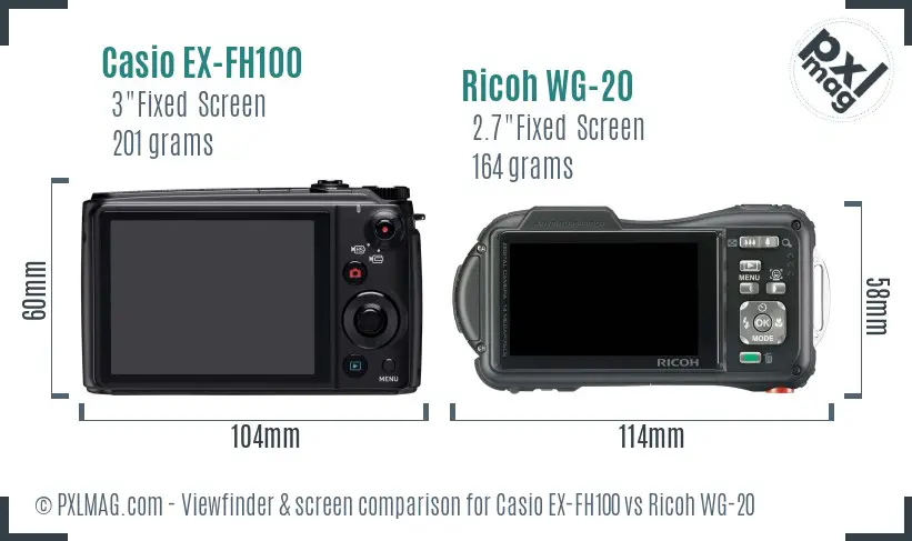 Casio EX-FH100 vs Ricoh WG-20 Screen and Viewfinder comparison