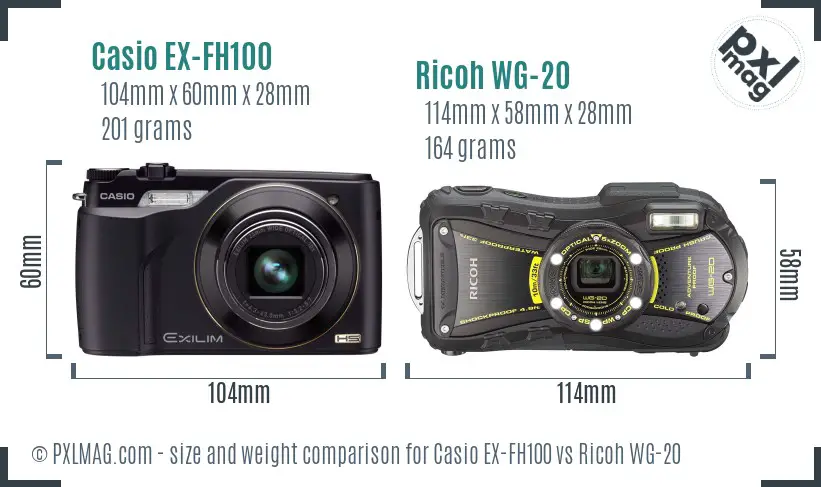 Casio EX-FH100 vs Ricoh WG-20 size comparison