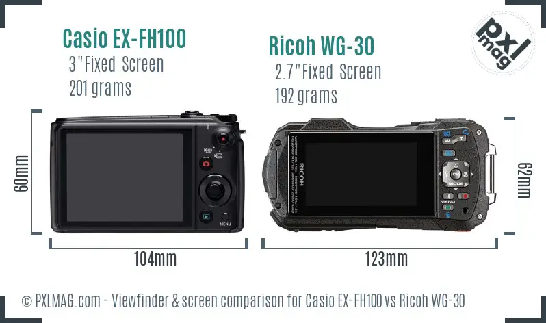 Casio EX-FH100 vs Ricoh WG-30 Screen and Viewfinder comparison