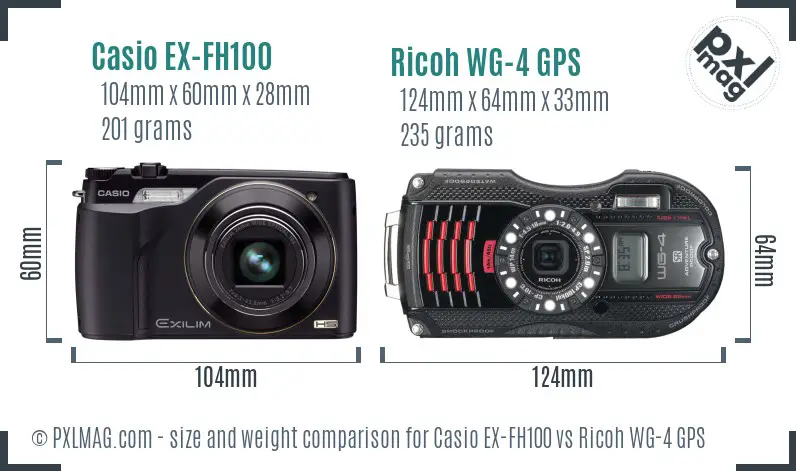 Casio EX-FH100 vs Ricoh WG-4 GPS size comparison