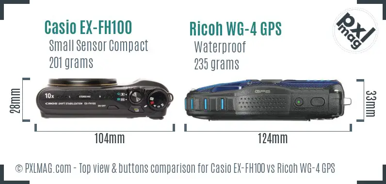 Casio EX-FH100 vs Ricoh WG-4 GPS top view buttons comparison