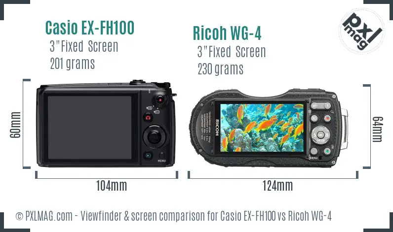 Casio EX-FH100 vs Ricoh WG-4 Screen and Viewfinder comparison