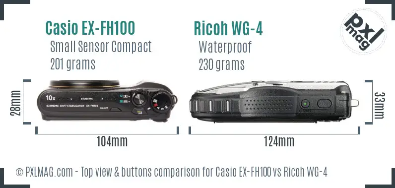 Casio EX-FH100 vs Ricoh WG-4 top view buttons comparison
