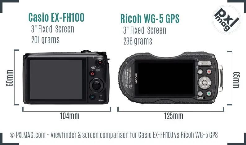 Casio EX-FH100 vs Ricoh WG-5 GPS Screen and Viewfinder comparison