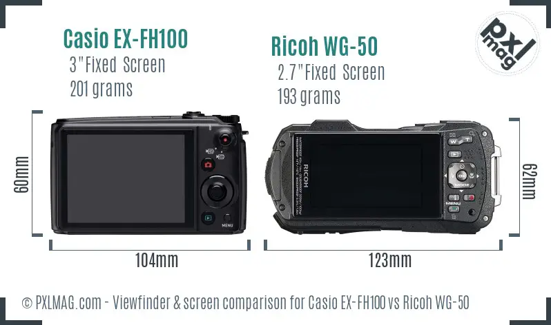 Casio EX-FH100 vs Ricoh WG-50 Screen and Viewfinder comparison