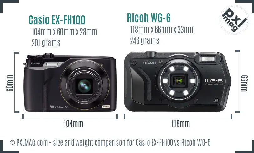 Casio EX-FH100 vs Ricoh WG-6 size comparison