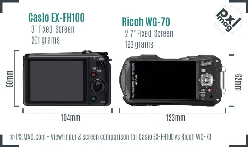 Casio EX-FH100 vs Ricoh WG-70 Screen and Viewfinder comparison