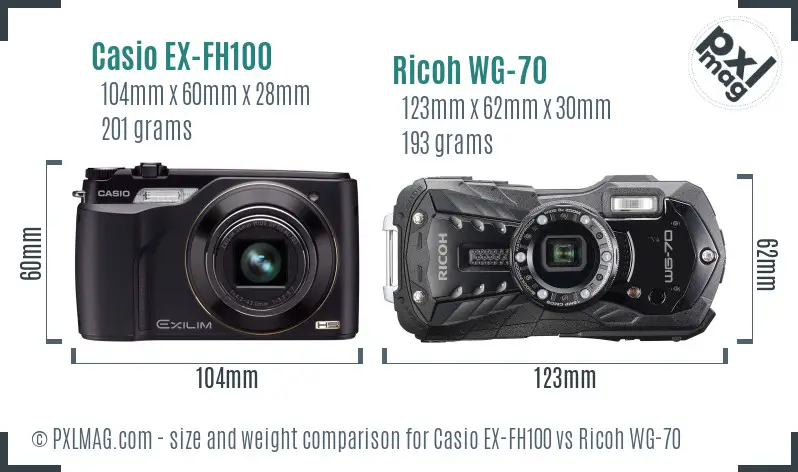 Casio EX-FH100 vs Ricoh WG-70 size comparison