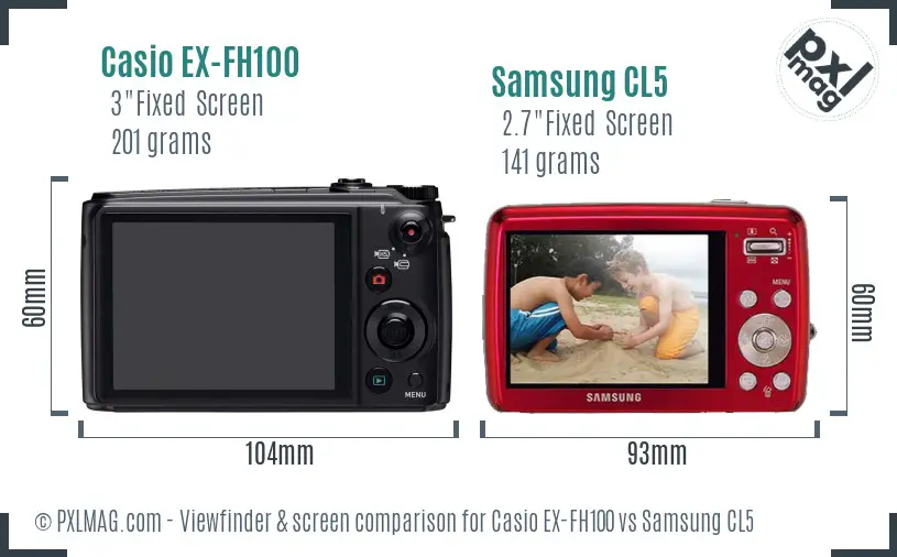 Casio EX-FH100 vs Samsung CL5 Screen and Viewfinder comparison