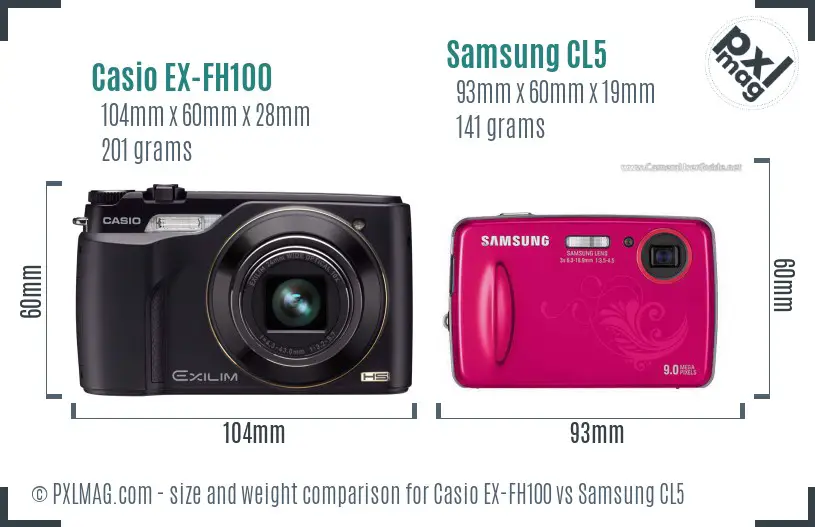 Casio EX-FH100 vs Samsung CL5 size comparison