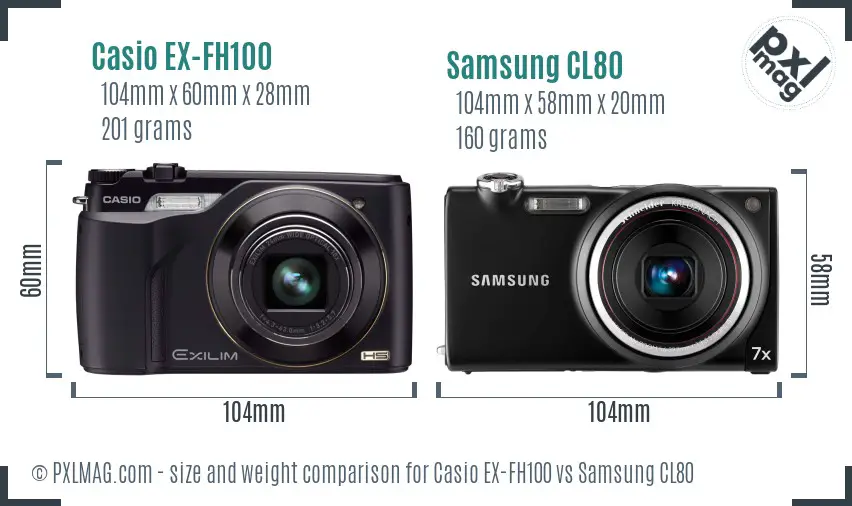 Casio EX-FH100 vs Samsung CL80 size comparison Casio EX-FH100 vs Samsung CL80 size comparison