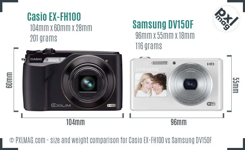 Casio EX-FH100 vs Samsung DV150F size comparison Casio EX-FH100 vs Samsung DV150F size comparison