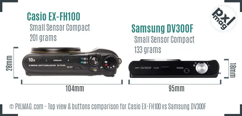 Casio EX-FH100 vs Samsung DV300F top view buttons comparison