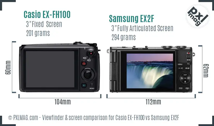 Casio EX-FH100 vs Samsung EX2F Screen and Viewfinder comparison