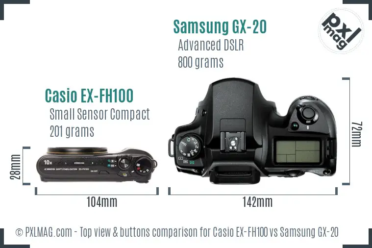 Casio EX-FH100 vs Samsung GX-20 top view buttons comparison